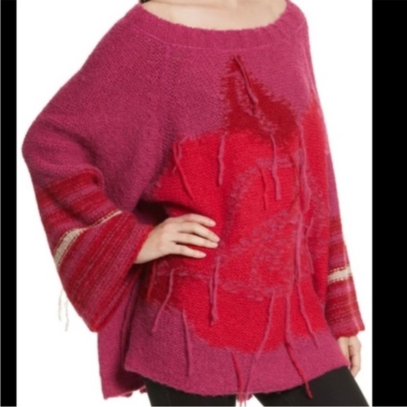 FREE PEOPLE Last Rose Sweater Pink alpaca slouchy oversized fringe - Picture 2 of 10